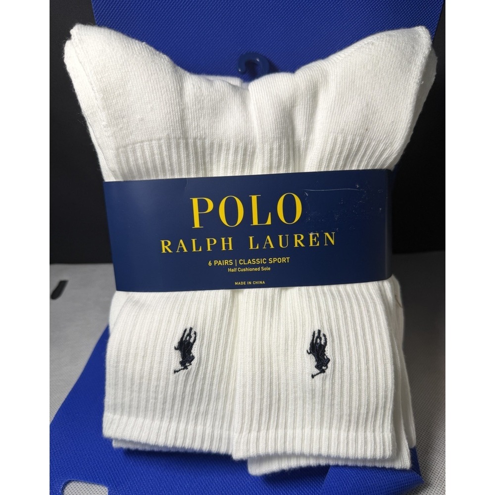 Polo Ralph Lauren Men's 6pk Crew Socks White Size 10-13